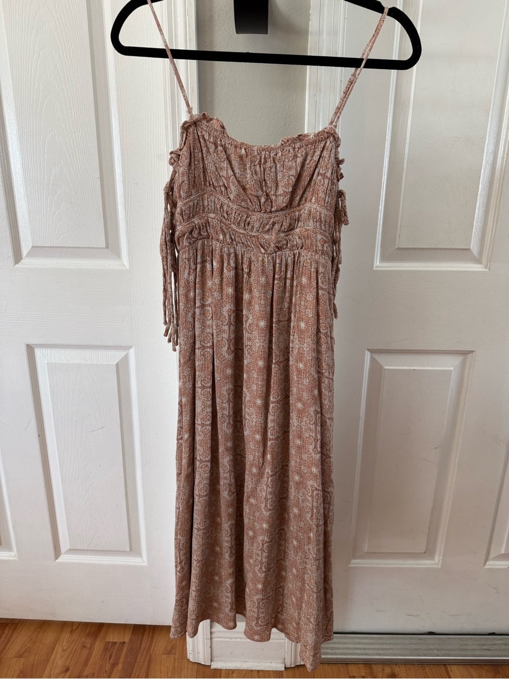 Bohemian Smocked Maxi Dress in Dusty Rose Paisley